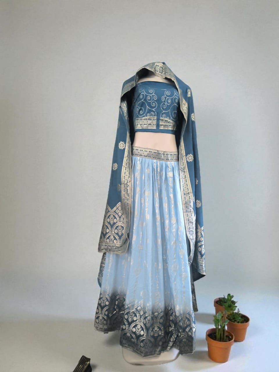 Sc-2300 Light blue Lehenga (unstitched)