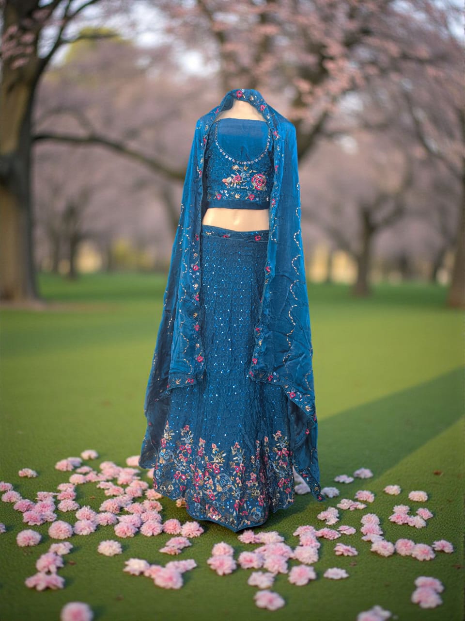 Sc-6300 Teal blue Lehenga (unstitched)