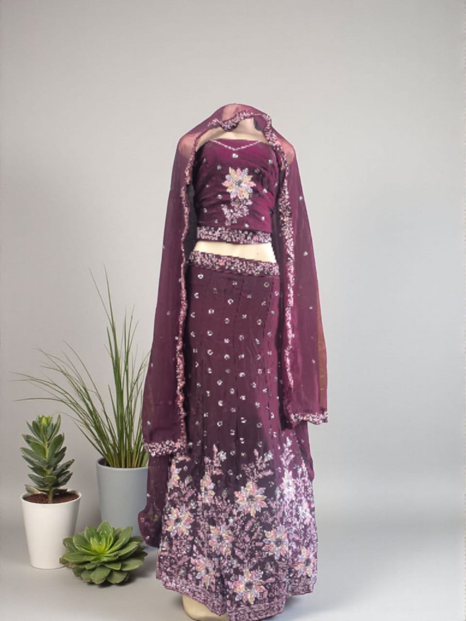 Sc-6100 Deep maroon Lehenga (unstitched)