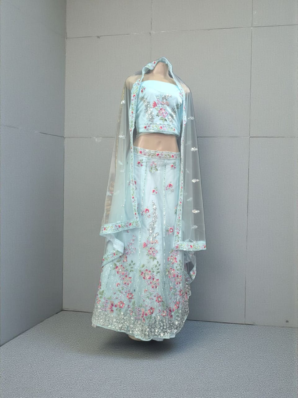 Sc-6800 Baby blue Lehenga(unstitched)
