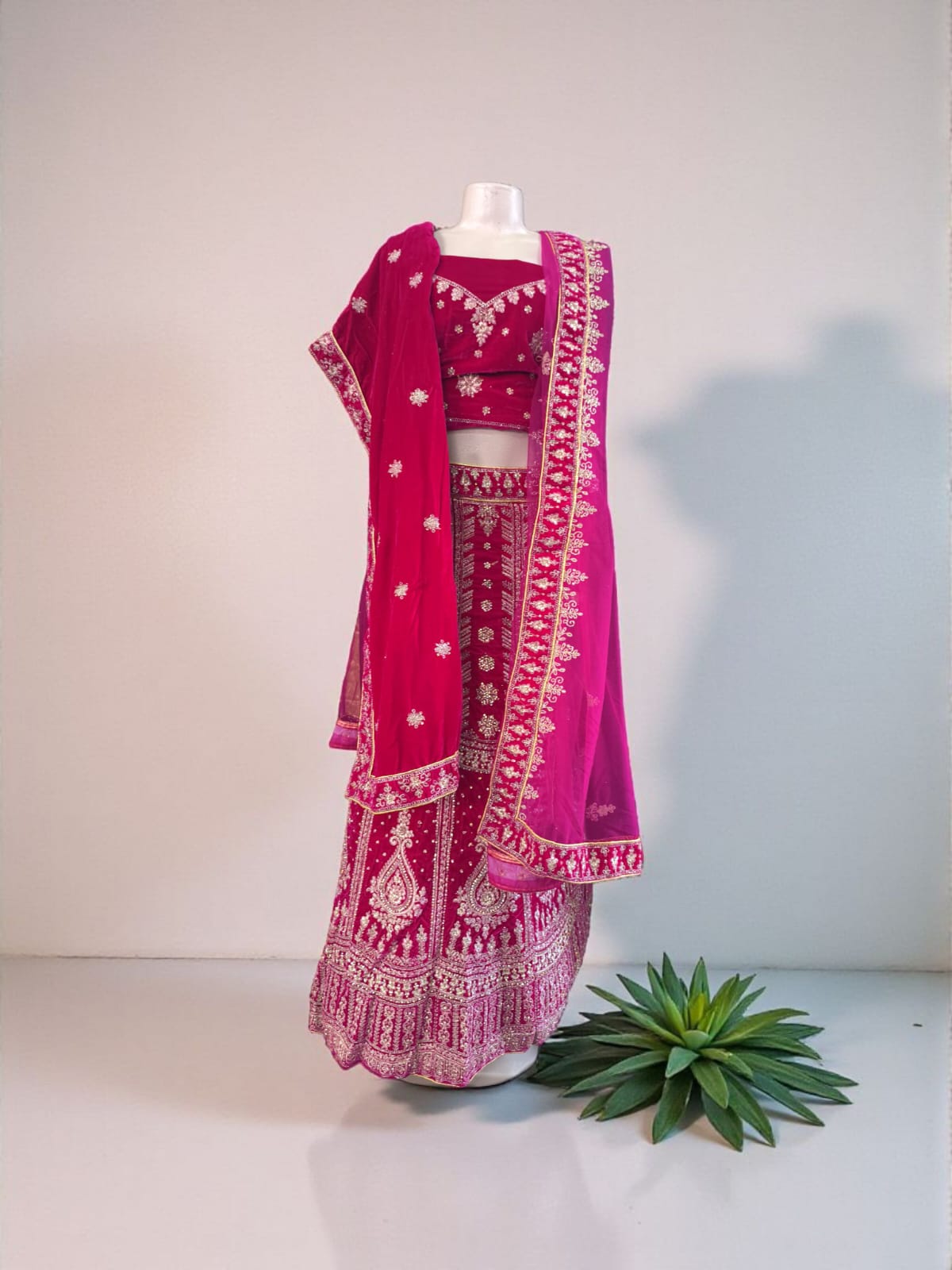 Sc-10600 series pink velvet Lehenga (unstitched)