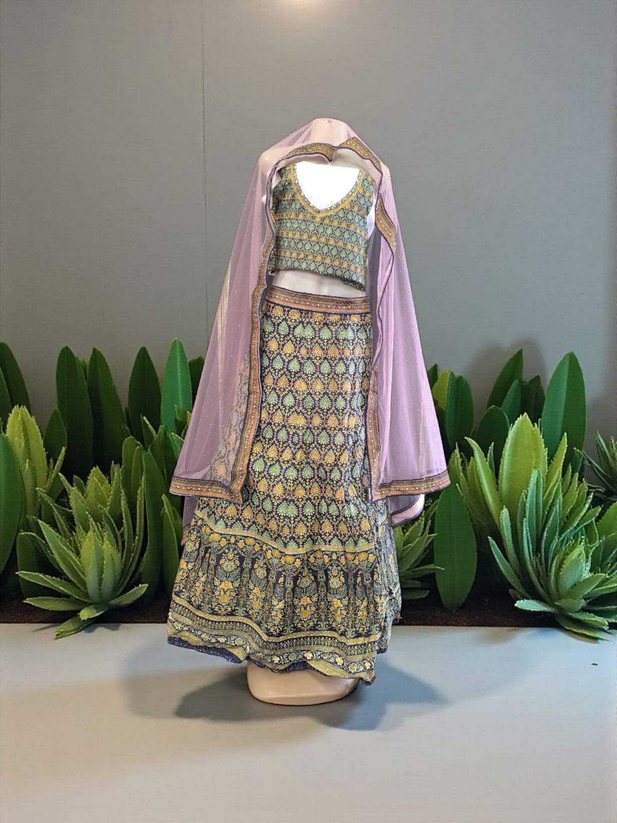 Sc-3400 Green digital print Lehenga (unstitched)