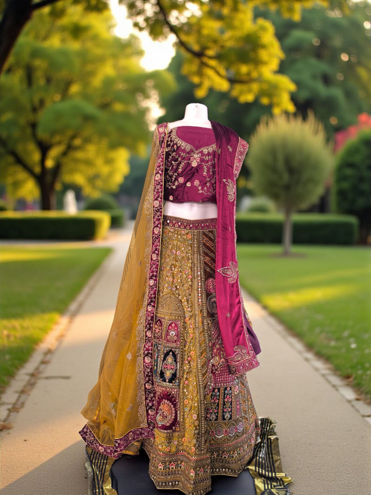 Sc-10600 Rust gold Lehenga Full work(unstitched)