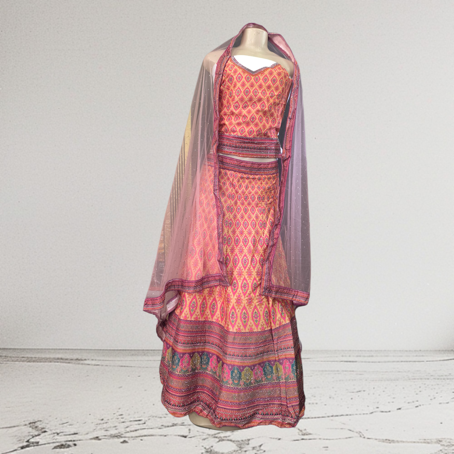 Sc-3400 peach digital print Lehenga (unstitched)