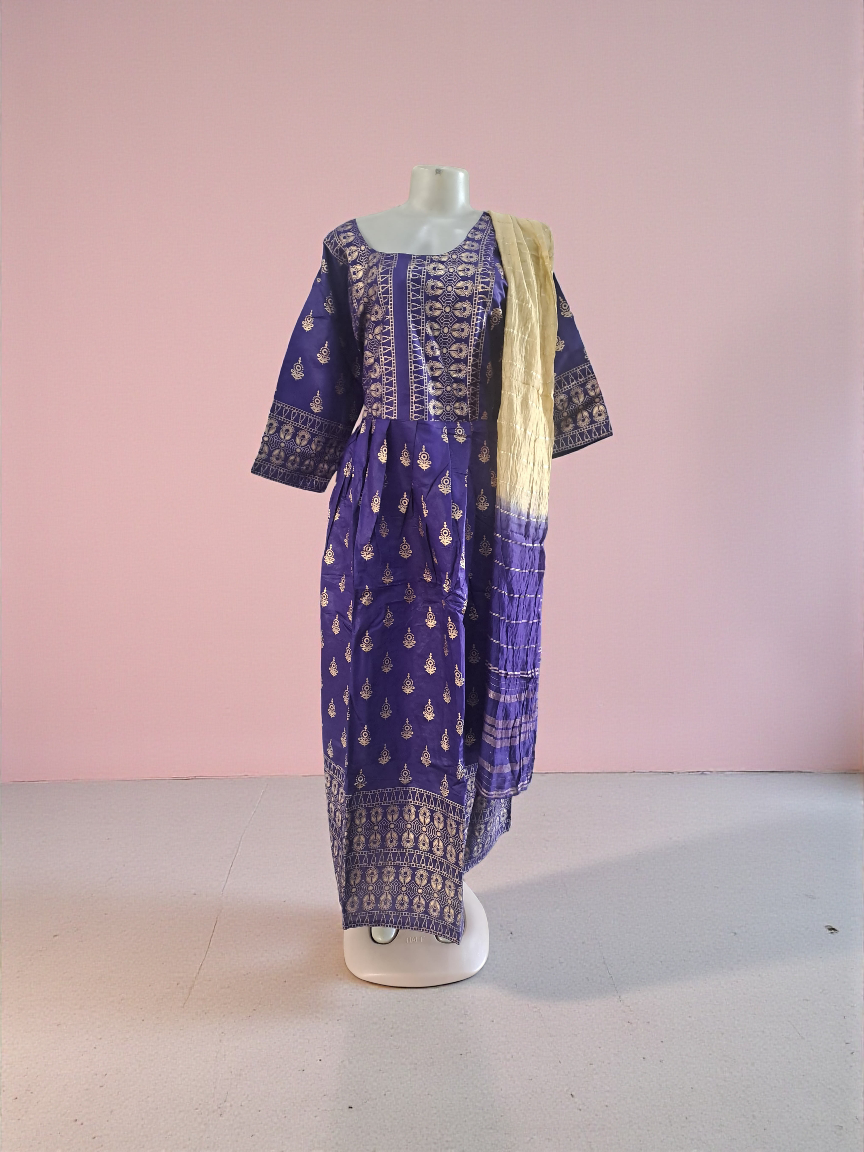 Sco-1540/3 pc cotton long kurti dress