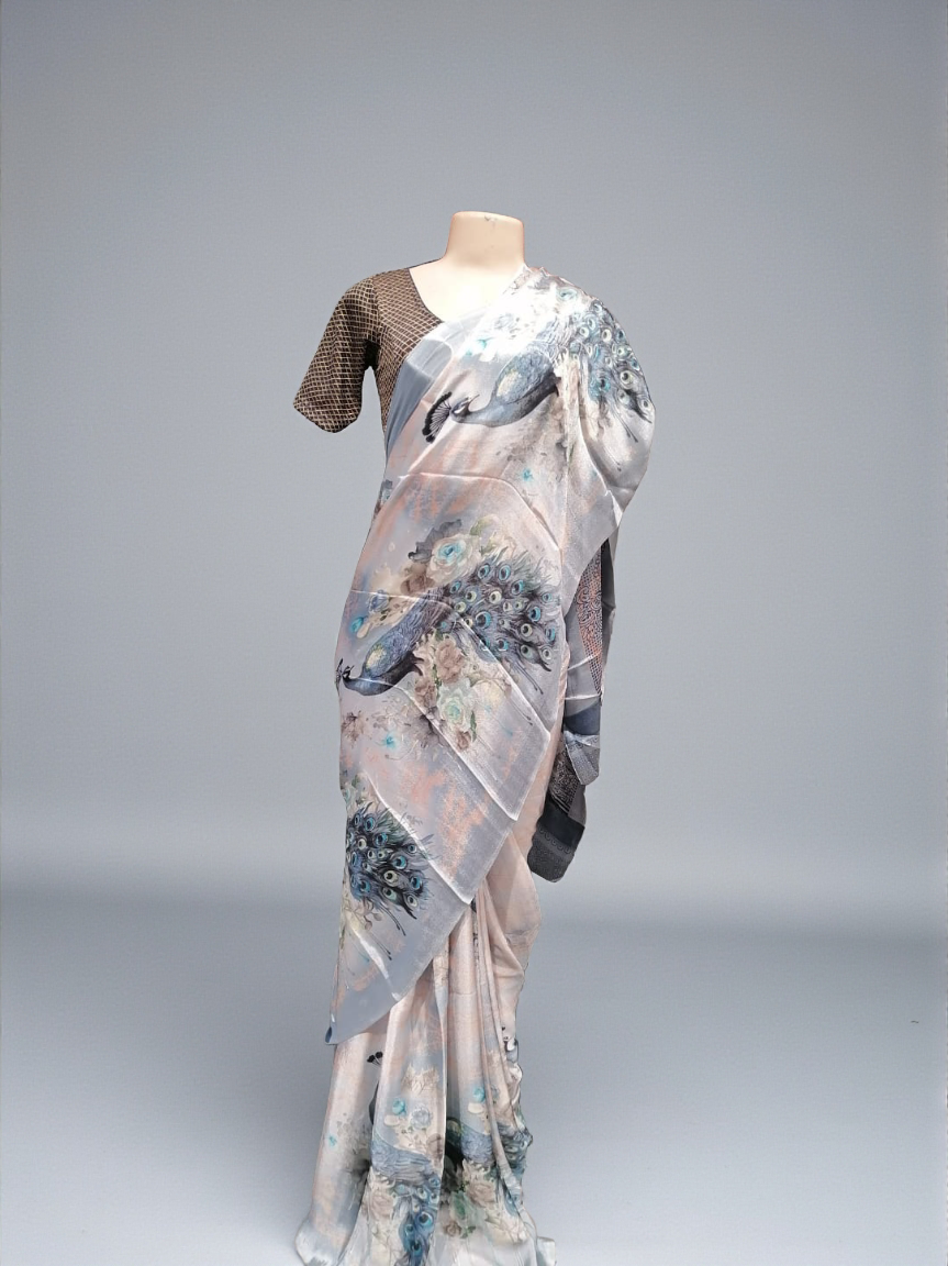 SCS 0400 Blue peacock saree