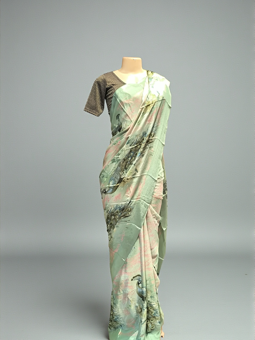 Scs0400 Green peacock saree